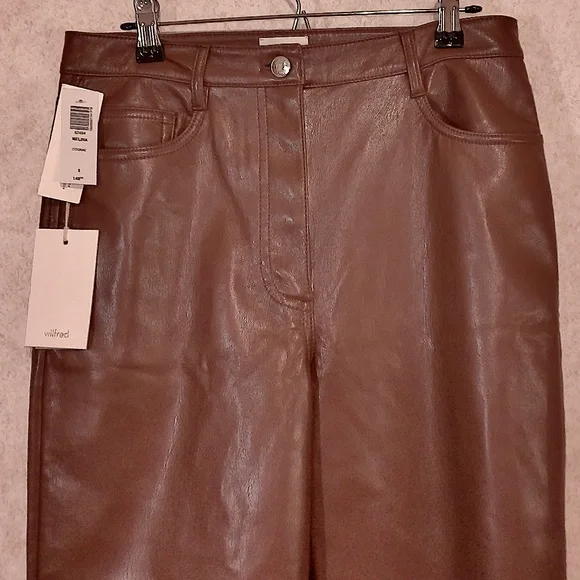 NWT Wilfred Melina Cognac Vegan Leather Pants, 5 Pocket, Size 6 - Picture 2 of 10